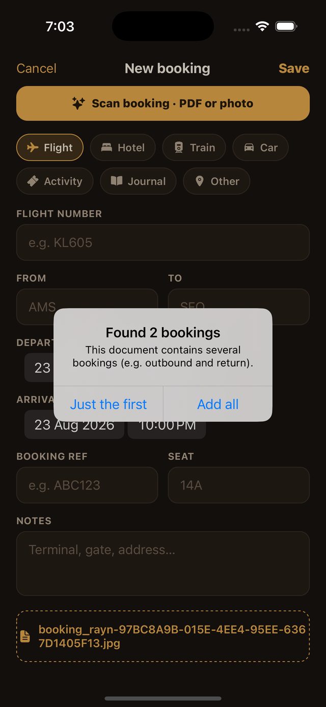 Scanning a booking finds two flights