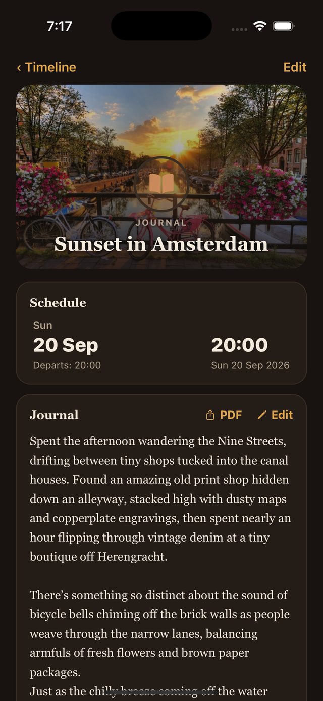A journal entry on the timeline